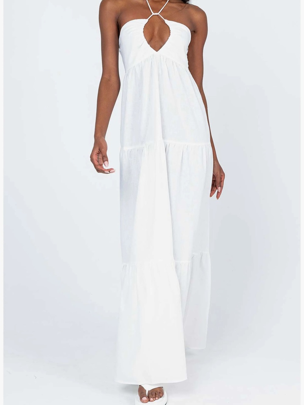 Princess Polly White Maxi Tiered Halter Dress